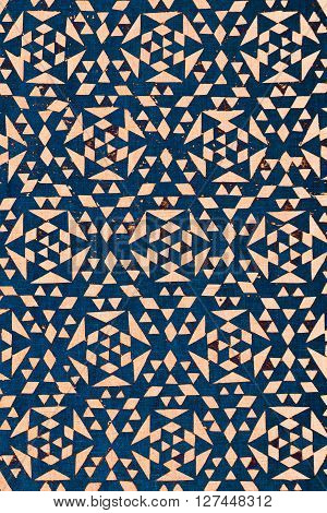 Close Up Of Blue Tradtional Design Printed On Textured Cotton -