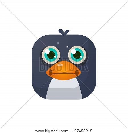 Penguin Square Icon Colorful Bright Childish Cartoon Style Icon Flat Vector Design Isolated On White Background