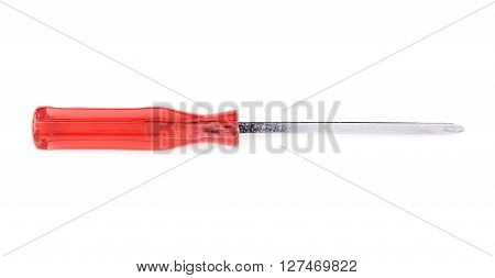 Cruciform screwdriver with the red handle isolated over white background