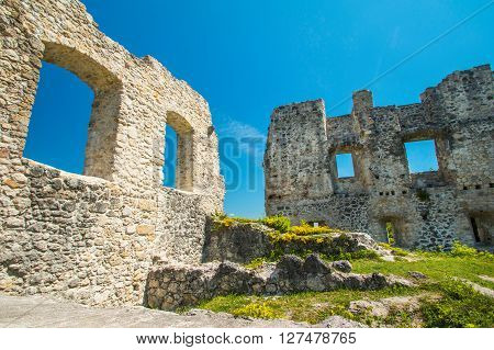 Ruined walls of the old abandoned medieval fortress Samobor, Croatia