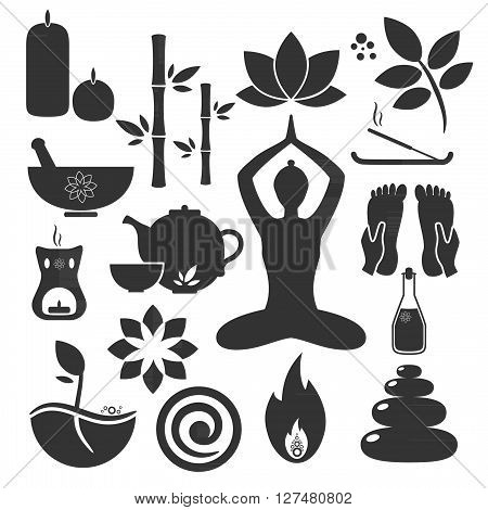 Set ayurveda icons. Vector illustration. Ayurveda logos isolated. Design elements for ayurveda center yoga studio spa center. Ayurveda sticker. Beauty icons set