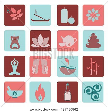 Set ayurveda icons. Vector illustration. Ayurveda logos isolated. Design elements for ayurveda center yoga studio spa center. Ayurveda sticker. Beauty icons set
