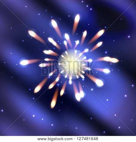 colorful colored fireworks in the starry blue night sky