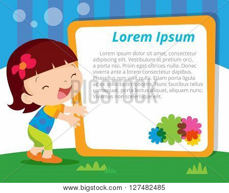 Vector of Cute girl and blankboard present so happy