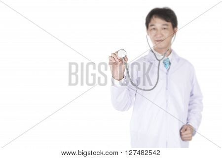 Doctor Check The Heartbeat Sound With Stetoscope