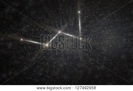 Queen Cassiopeia constellation 3D illustration with colorful stars