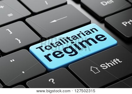 Politics concept: computer keyboard with word Totalitarian Regime, selected focus on enter button background, 3D rendering