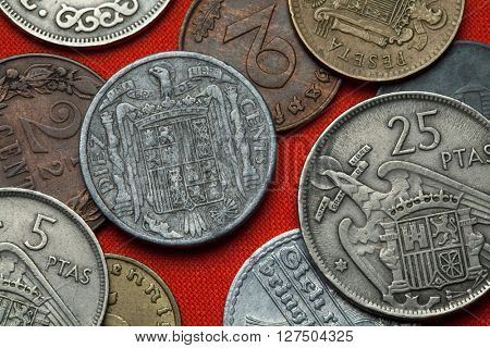 Coins of Spain under Franco. Coat of arms of Spain under Franco depicted in the Spanish 10 centimos coin (1941).