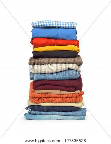 family laundry pile of clothing isolated on a white background