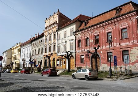 Levoca PRESOV SLOVAKIA - APRIL 03 2016: View on the old colored houses in historical center of Levoca Slovakia.