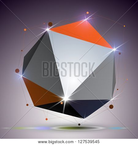 Creative Asymmetric Polished Object With Lines Mesh. 3D Colorful Shiny Complicated Engineering Abstr