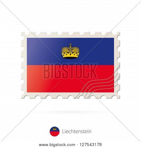 Postage Stamp With The Image Of Liechtenstein Flag.