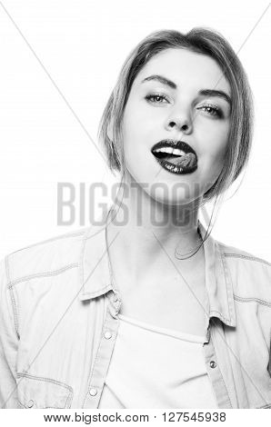 Beautiful stylish young woman black and white