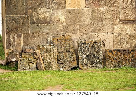 Sacred place at ancient monastery Tatev in the mountains of Armenia. Was founded in year 906. 