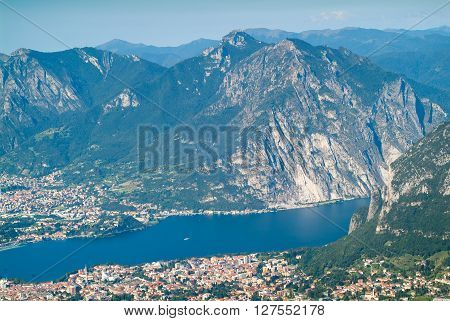 a beautiful view of Lecco from Piani d'Erna (part of the Alps) near Lake Como in Italy