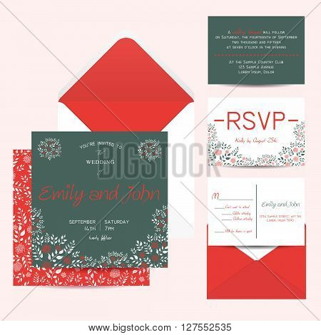 wedding set with invitation and rsvp cards and envelope