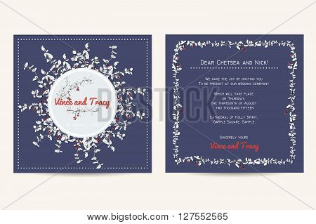 Wedding invitation card with abstract floral background.