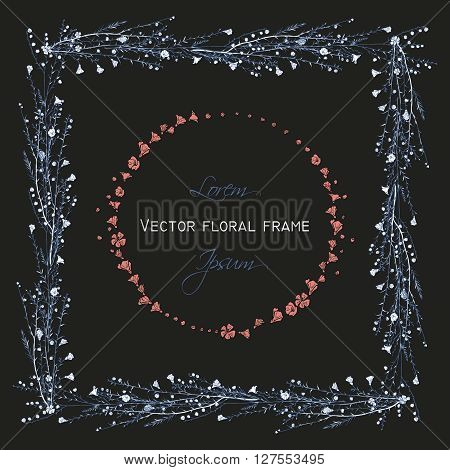 vector floral frame and wreath with hand drawn branch of flax