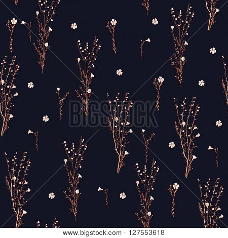 seamless floral pattern with hand drawn branch of flax