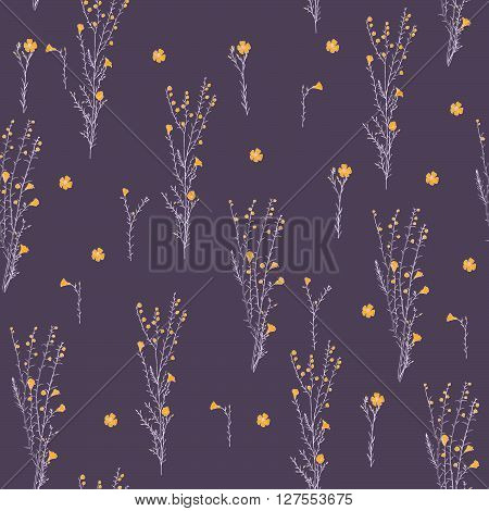 seamless floral pattern with hand drawn branch of flax