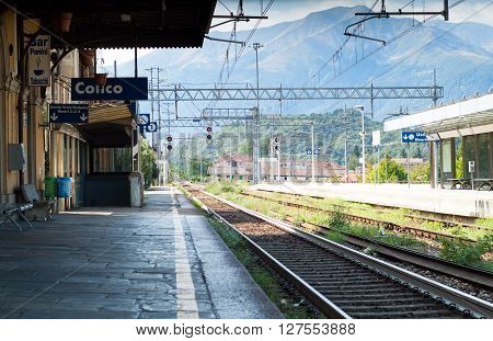 Colico Italy - September 8th 2015: the train station in Colico a town in the northern part of Lake Como