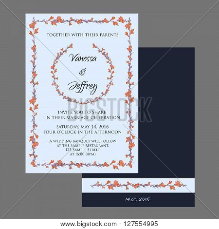 wedding invitation cards decorated with hand drawn flowers