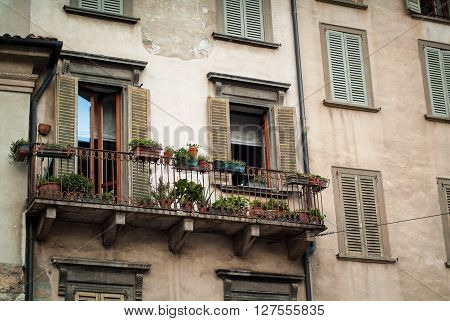closeup of an old facade near Piazza Vecchia Bergamo in Bergamo a town near Lake Como