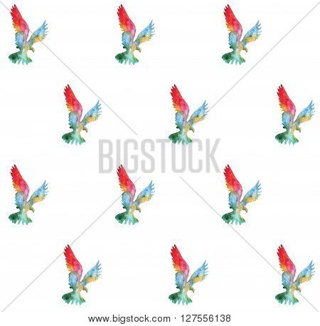 seamless pattern. watercolor illustration of rainbow bird