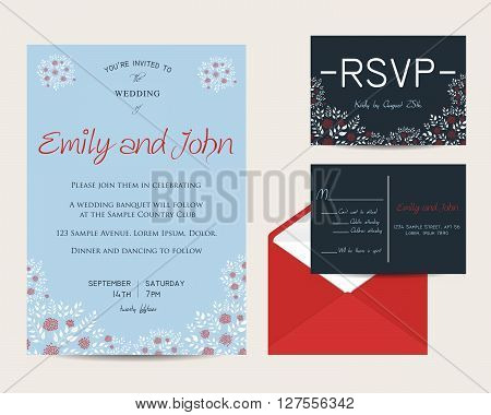 Wedding Floral Set With Invitation And Rsvp Cards