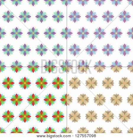 Fully vector set of seamless patterns with flowers (blooms). Flowers symbols are in transparent style. Patterns in various colors. Template for various use. especially for endless background.