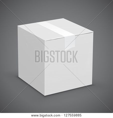 New white cardboard box taped up. Vector illustration set