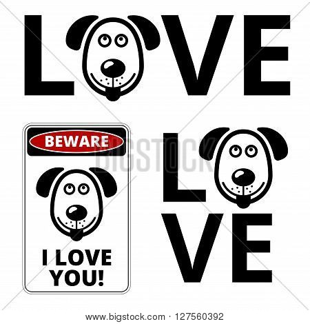 Friendly Dogs  Signs Humorous Comic Labels and Plates Collection. Vector Illustration