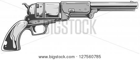 A vector illustration of cool old revolver in white-grey tones