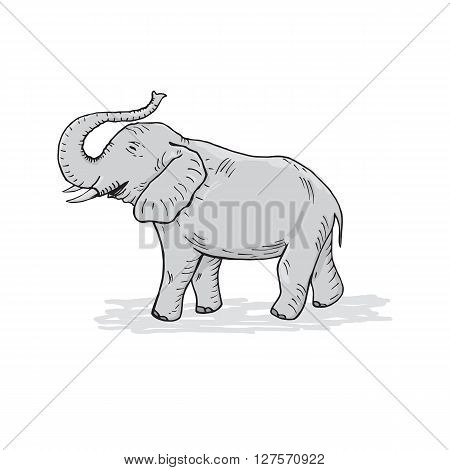 Vector  one color linear cartoon elephant illustration. Animal