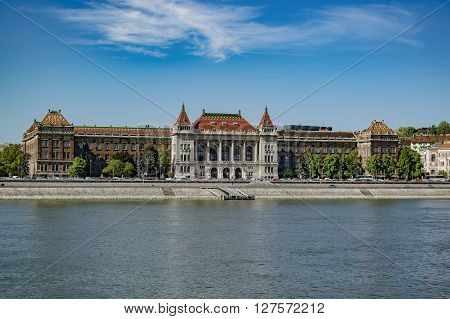 Building of Budapest University of Technology on the riverside of the Danube