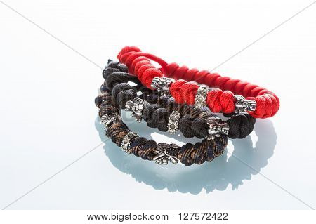 braided bracelet on white background.  synthetic cord