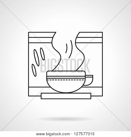 Tea cup with steaming herbal decoction. Drugstore items. Herbal medicine. Health care concept. Flat line style vector icon. Single design element for website, business.