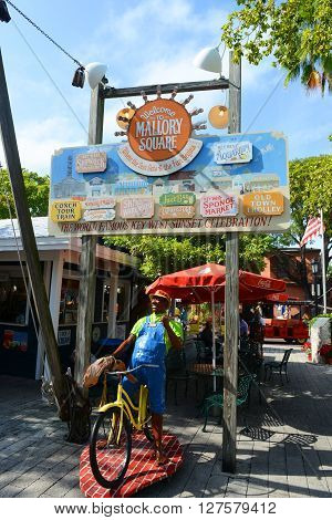 KEY WEST, FL, USA - JAN 1, 2015: Colorful signs at the entrance of Mallory Square in Kew West, Florida, USA.