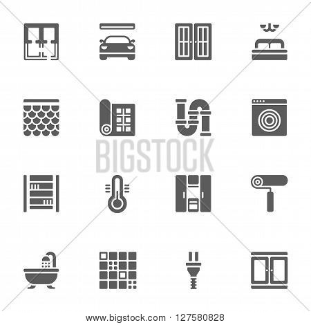 Icons set in flat style of construction and home repair