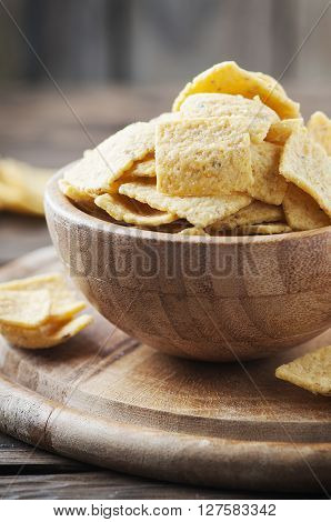 Traditional Mexican Mais Chips On The Wooden Table