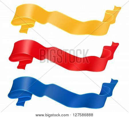Vector set of glossy ribbons in red golden and blue colors very useful banners