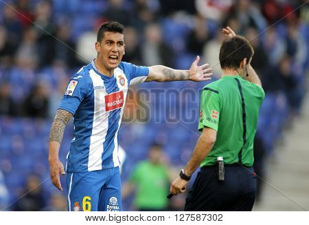 BARCELONA - APRIL, 9: Enzo Roco of RCD Espanyol during a Spanish League match against Atletico de Madrid at the Power8 stadium on April 9, 2016 in Barcelona, Spain