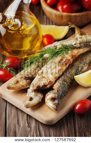 Rrussian Traditional Fish Smelt On The Wooden Table