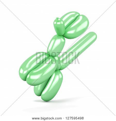 Green balloon dog isolated on white background. Animal balloon. Balloon cat. 3d render image