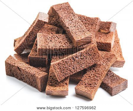 Bread croutons isolated on a white background.