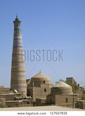 Minaret of Islam Khodja - Islam Xoja - in Khiva, Uzbekistan