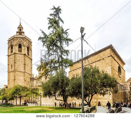 Micalet - Cathedral Of Valencia  On  Queen Square, Valencia. Spain.