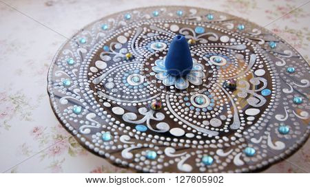 Incense holder. Point to point  painting on glass with special acrylic liners. Handmade.