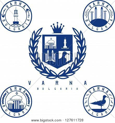 Coat Of Arms And Emblems With Landmarks Of The City Varna Bulgaria