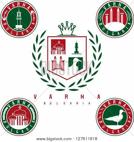 Coat Of Arms And Emblems With Landmarks Of The City Varna Bulgaria